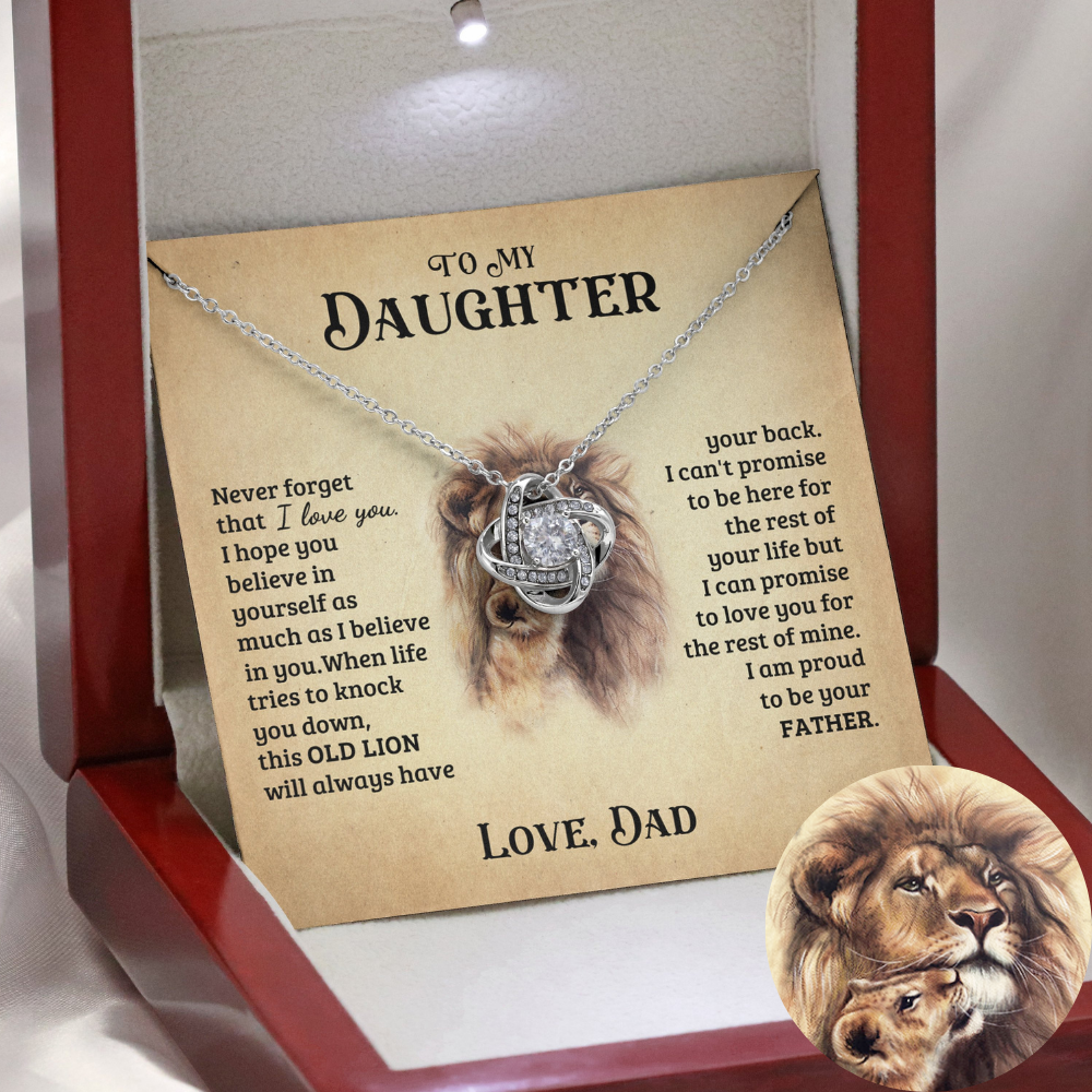 To My Daughter from Dad White Gold Love Knot Necklace "Never Forget That I Love You"