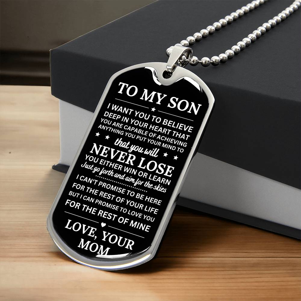 To My Son | Never Lose | Dog Tag Necklace | Gift for Son from Mom