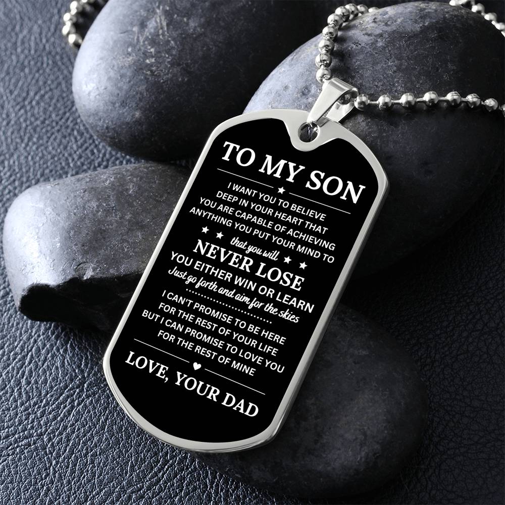 To My Son | Never Lose | Dog Tag Necklace | Gift for Son from Dad