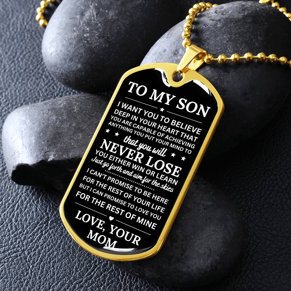 To My Son | Never Lose | Dog Tag Necklace | Gift for Son from Mom