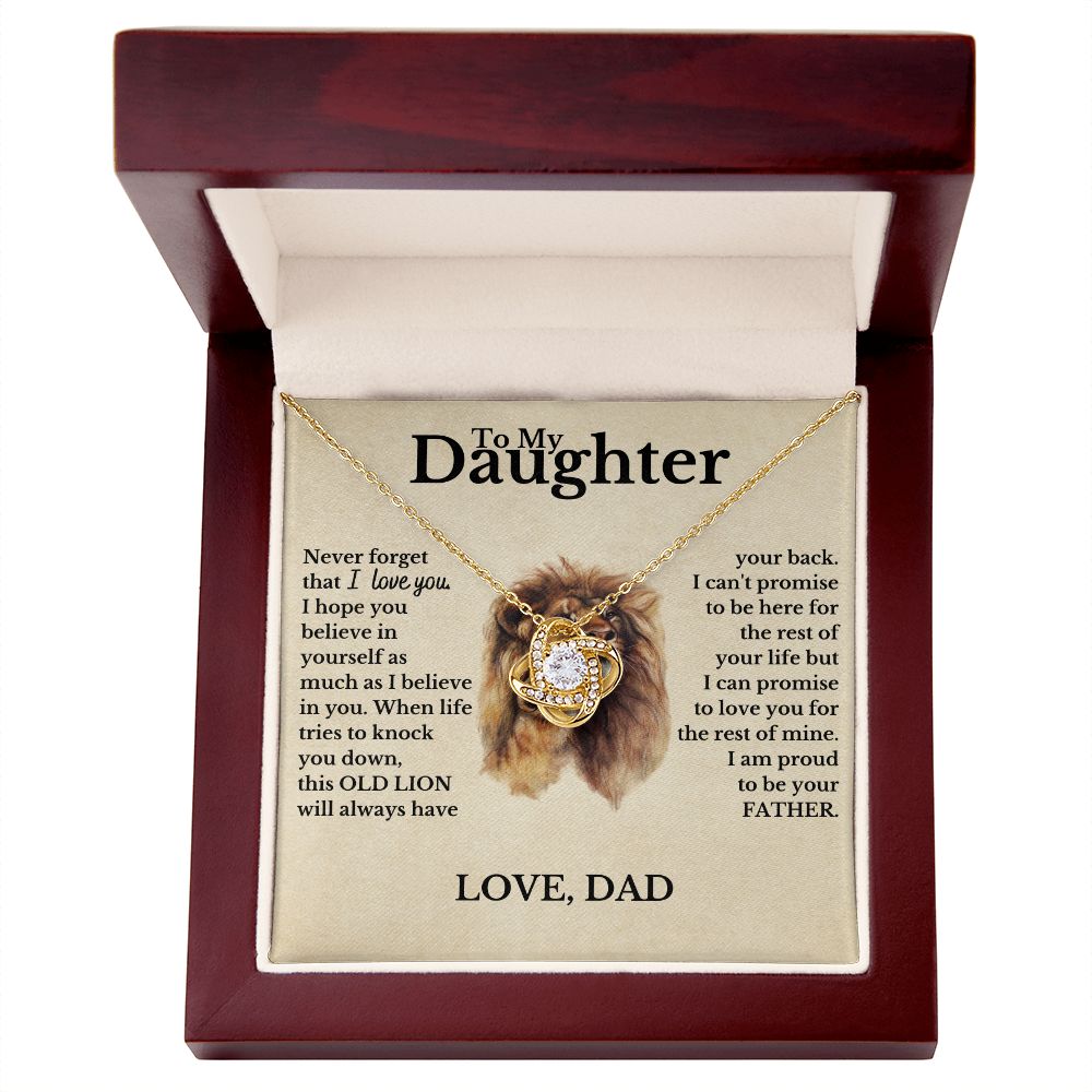 To My Daughter from Dad White Gold Love Knot Necklace "Never Forget That I Love You"