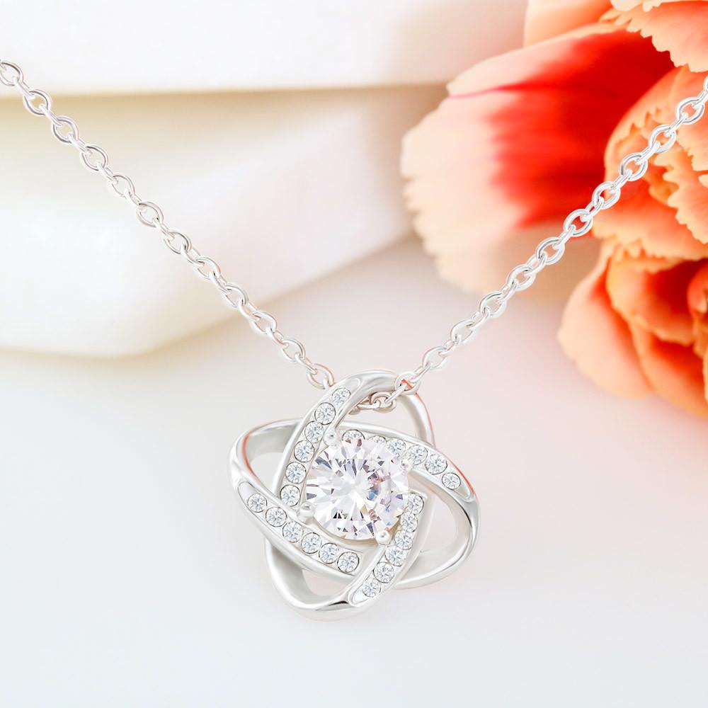 7 To My Daughter from Dad White Gold Love Knot Necklace "Never Forget That I Love You"