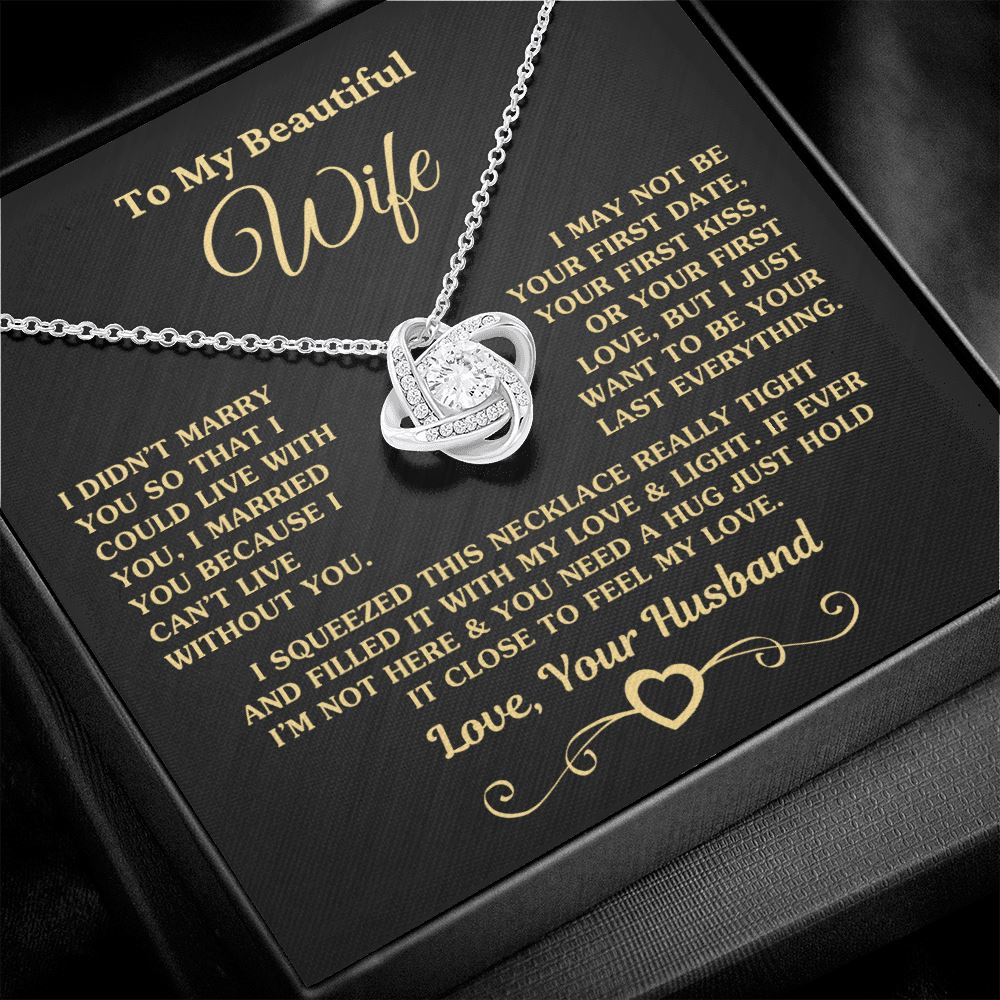 3 (Almost Sold Out) Gift for Wife "I Can't Live Without You" Gold Knot Necklace