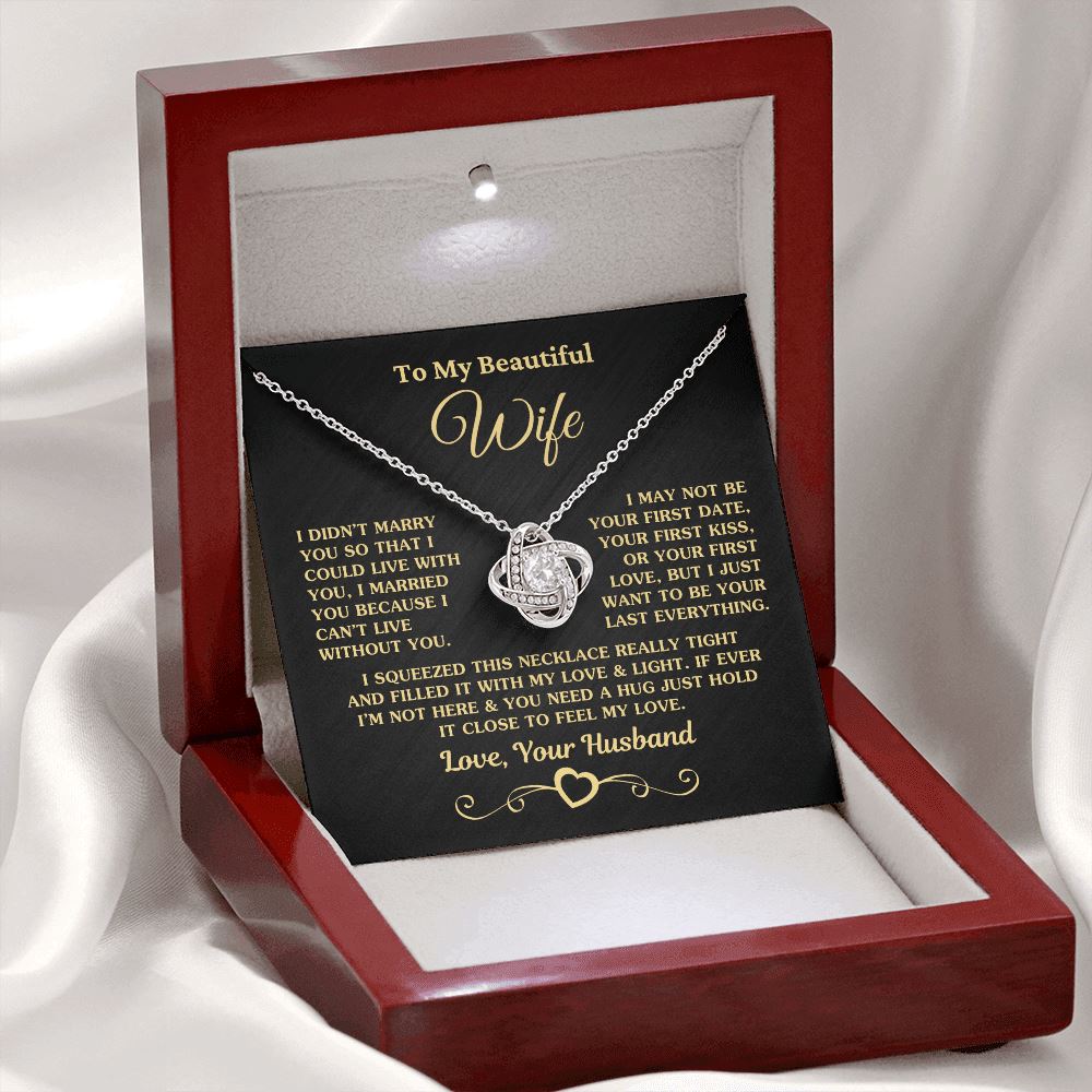 3 (Almost Sold Out) Gift for Wife "I Can't Live Without You" Gold Knot Necklace