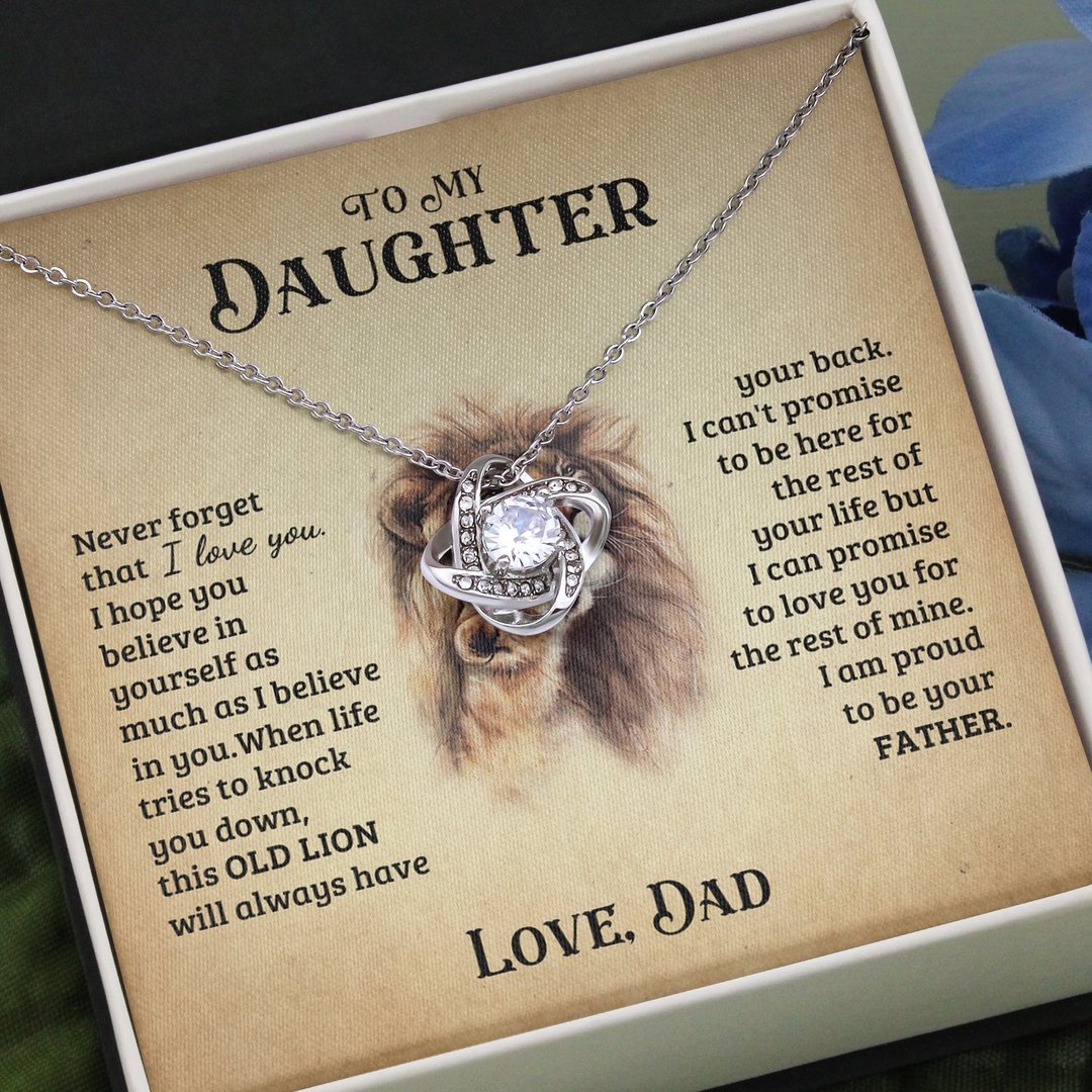 7 To My Daughter from Dad White Gold Love Knot Necklace "Never Forget That I Love You"