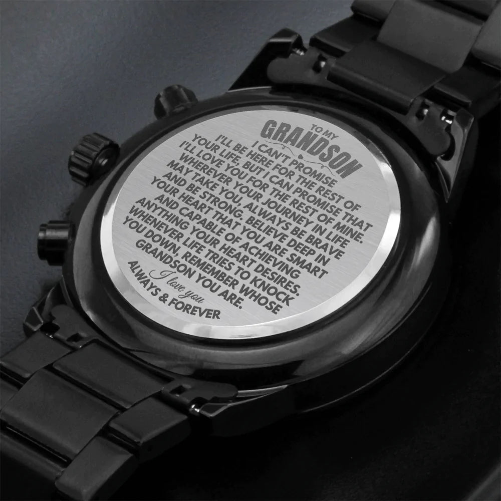 18 (ALMOST SOLD OUT) To My Grandson - Engraved Premium Black Stainless Steel Watch