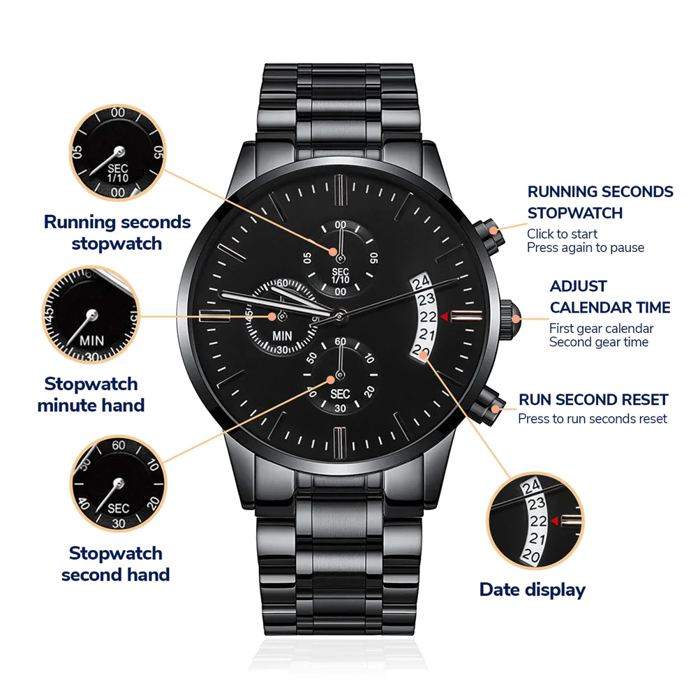 18 (ALMOST SOLD OUT) To My Grandson - Engraved Premium Black Stainless Steel Watch